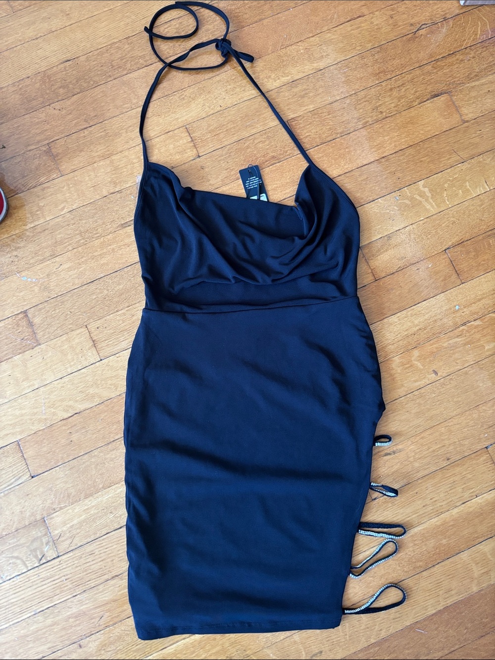 Black Halter Bodycon Dress with Side Loop Detail